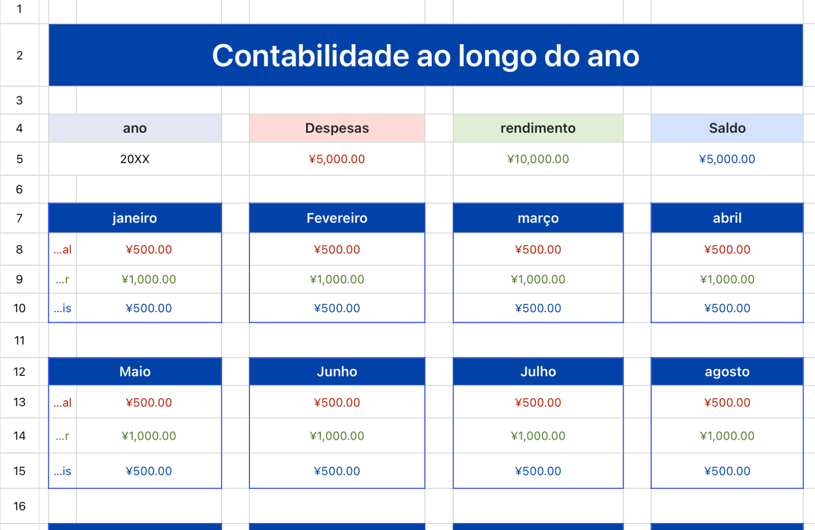 Contabilidade ao longo do ano